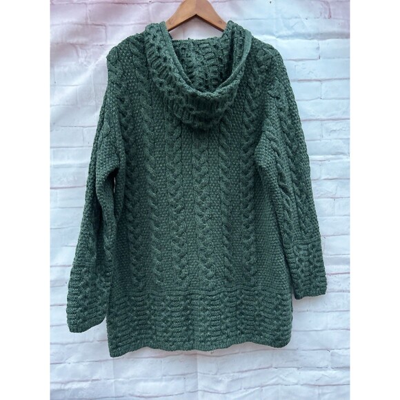 Aran Crafts Cardigan Sweater Womens L Merino Wool Chunky Cable Knit Fisherman - Picture 3 of 6